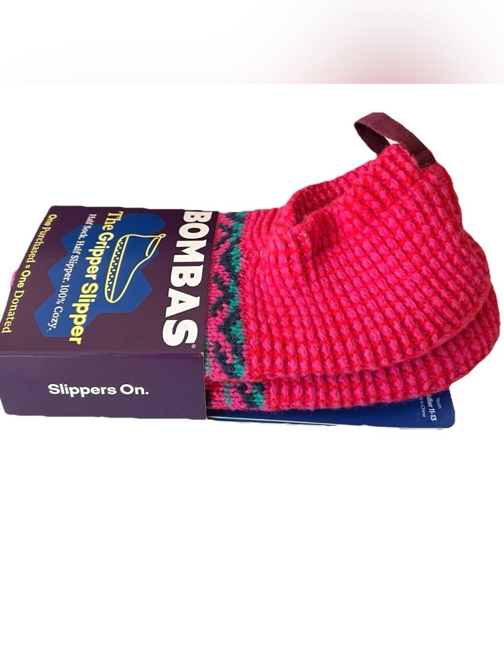 Bombas Kids Pink Fair Isle Wool Blend Gripper Slippers Size 11-13 New